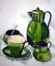 Green service in oil on canvas
